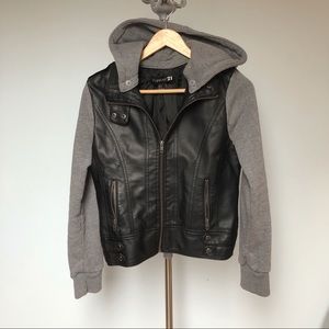 F21 faux leather jacket with hoodie